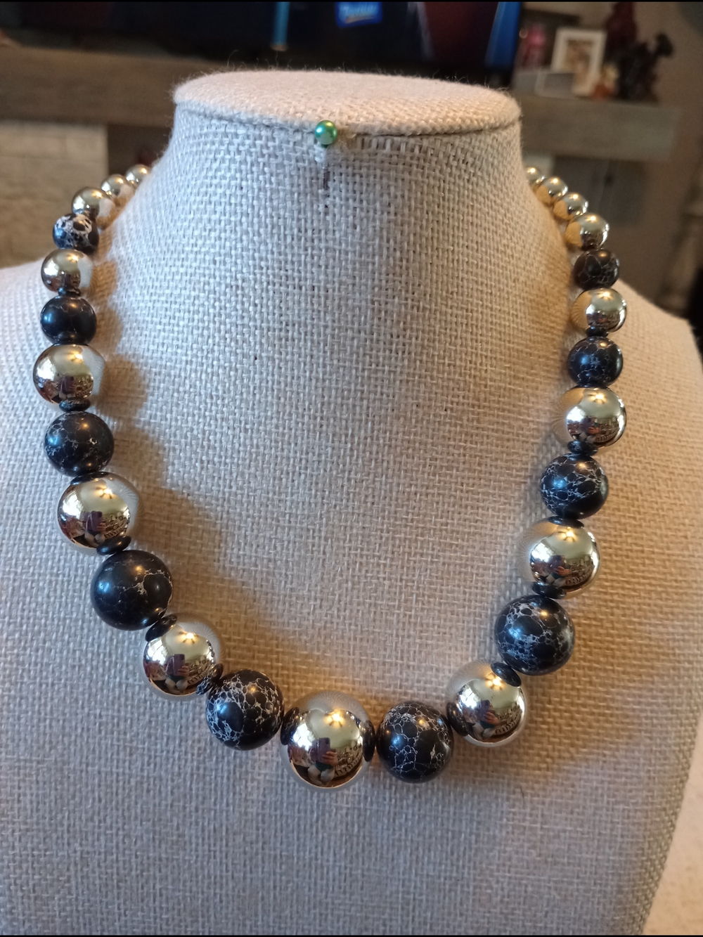 paparazzi Black and Silver Marbled Beaded Necklace